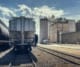 railroad car on sunny day at industrial plant